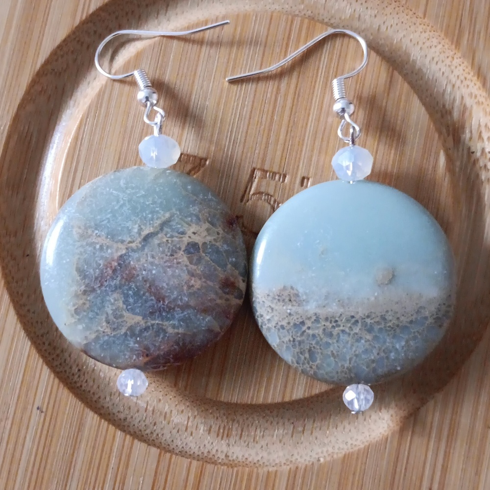 Ocean Jasper Gemstone & Crystal Handmade Earrings
